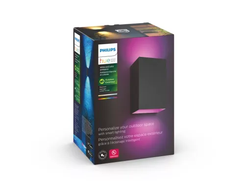 Không gian ánh sáng trắng và màu Resonate Hue WACA wall lantern black 2x8