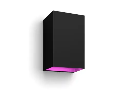 Không gian ánh sáng trắng và màu Resonate Hue WACA wall lantern black 2x8